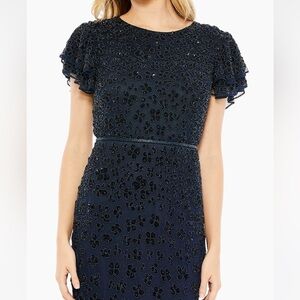 NWT- MAC DUGGAL - Black Beaded Midi Dress- size 4